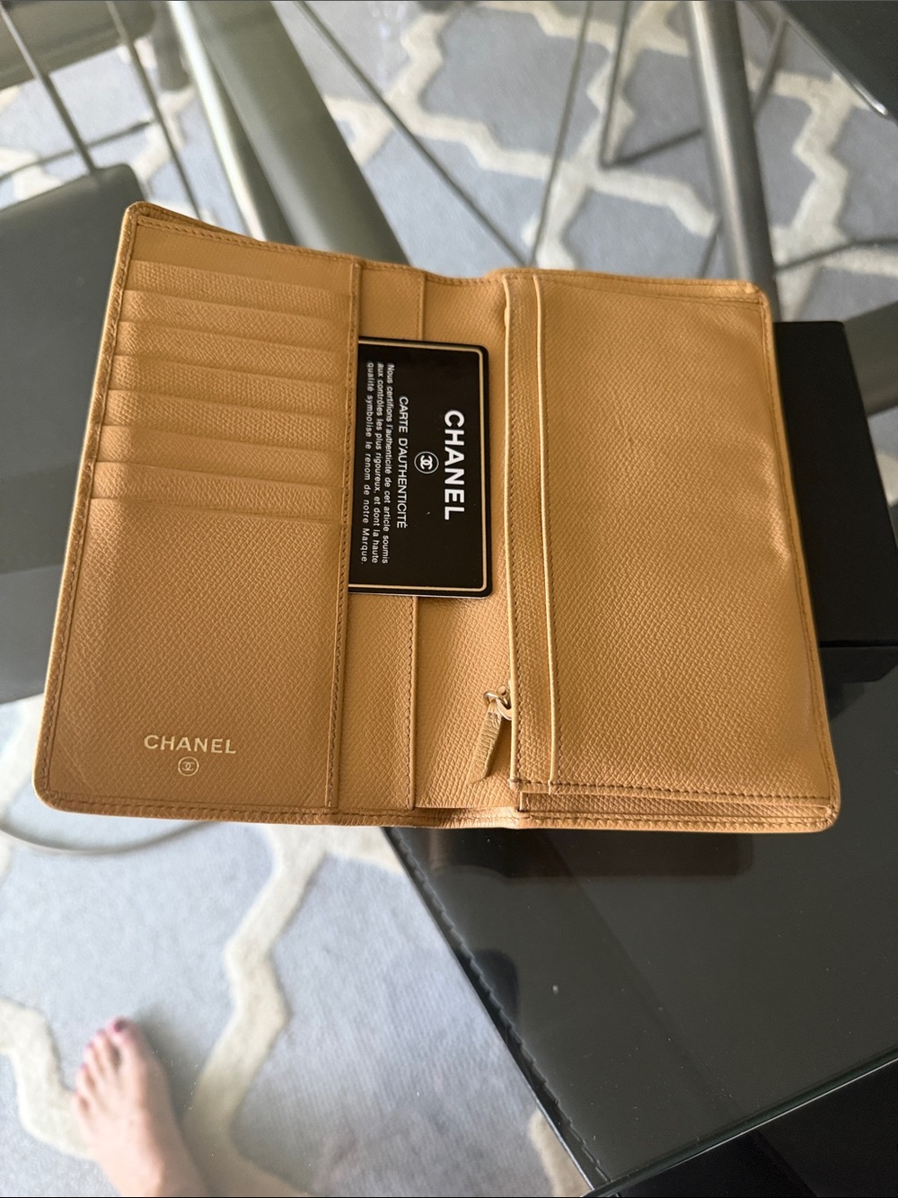 CHANEL Tan Leather Card & Key Holder Wallet